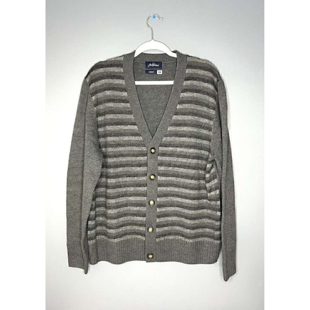Jack Nicklaus Legend 18‎ Grey Striped 100% Merino Wool Cardigan L Academia Golf